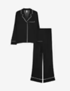 Damen Pyjama Set aus Shirt und Hose - Viskose-Mix - schwarz