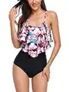 Bild 1 von FLYILY Tankini High Waist Damen Zweiteiliger Bikini Set Badeanzug Rüschen Bedruckt Bademode mit Hoher Taille Bikinihose Tankini Oberteil Strandkleidung