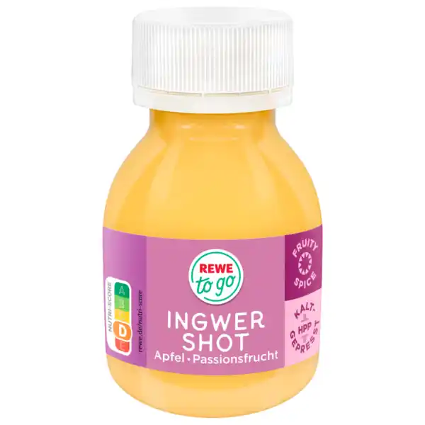 Bild 1 von REWE to go Ingwer Shot mit Apfel & Passionsfrucht 60ml