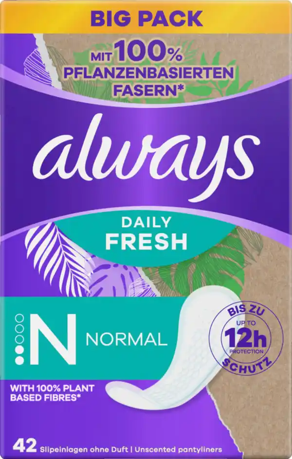 Bild 1 von Always Always Daily Fresh Slipeinlagen Pflanzenbasiert Normal BigPack 42ST