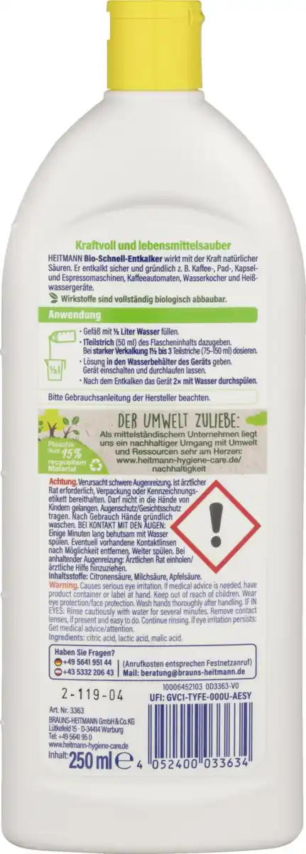 Bild 2 von Heitmann Bio Schnellentkalker 250ml, 250 ml