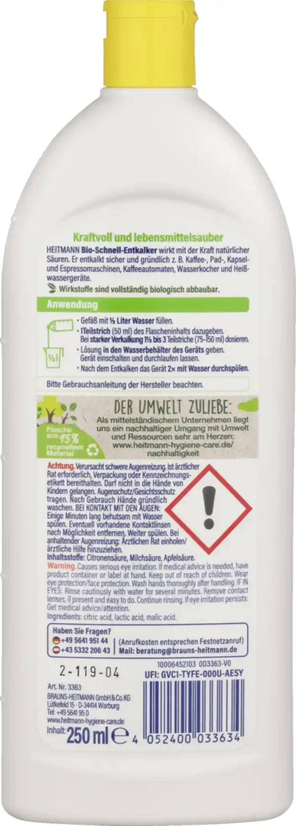 Bild 2 von Heitmann Bio Schnellentkalker 250ml, 250 ml