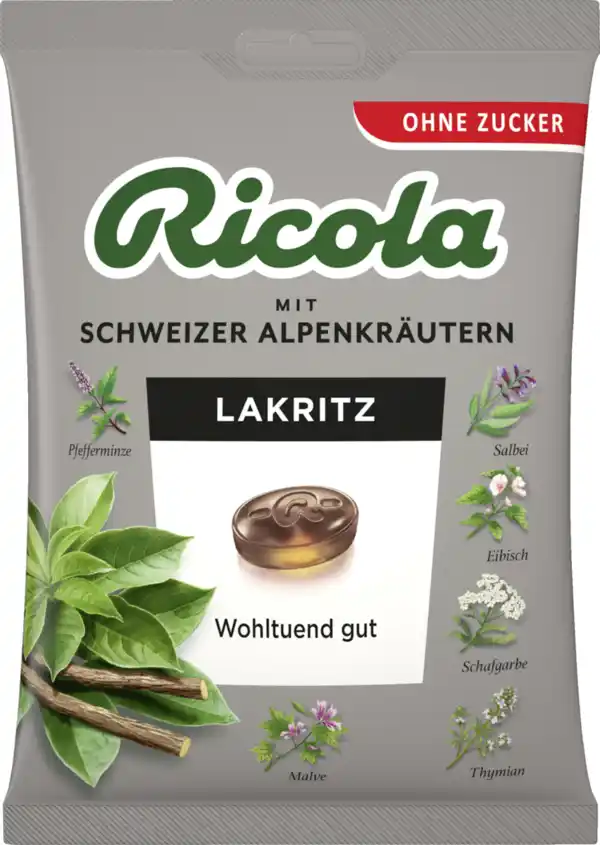 Bild 1 von Ricola Lakritz Bonbons zuckerfrei, 75 g