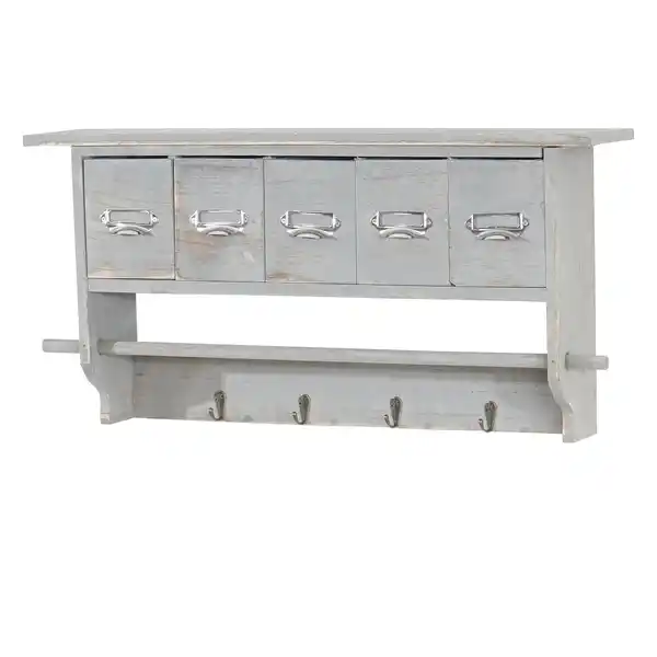 Bild 1 von Garderobe MCW-C49, Wandgarderobe Wandregal, Vintage mit 5 Schubladen 32x65x13cm ~ Shabby Look, grau