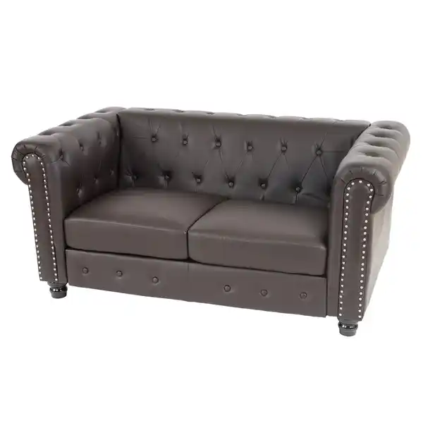 Bild 1 von Luxus 2er Sofa Loungesofa Couch Chesterfield Edinburgh Kunstleder 160cm ~ runde Füße, braun