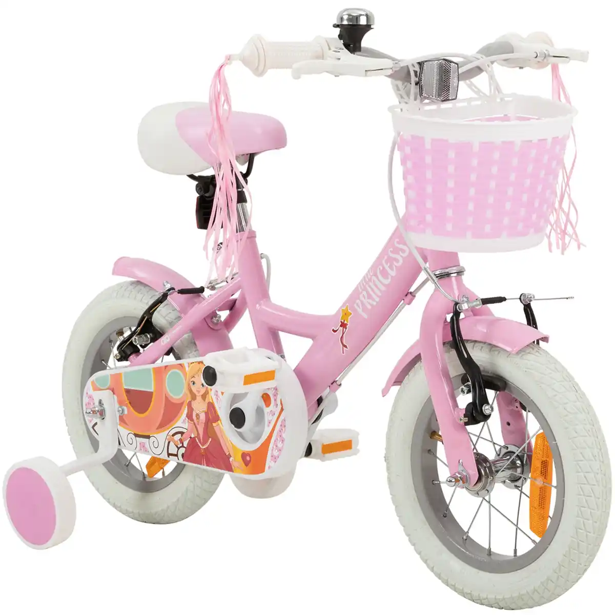 Bild 1 von Actionbikes Kinderfahrrad Princess, 12 Zoll, rosa, V-Brake-Bremsen, Prinzessinnen-Design, Stützräder