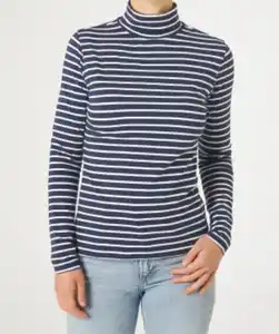 Langarmshirt mit Rollkragen, Janina, Stretch, dunkelblau/weiß