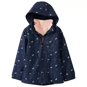 Mädchen 3-in-1 Jacke mit Pferde-Allover DUNKELBLAU / APRICOT