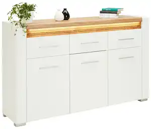 Sideboard Leonardo in Weiß Hochglanz, Weiß, Eichefarben