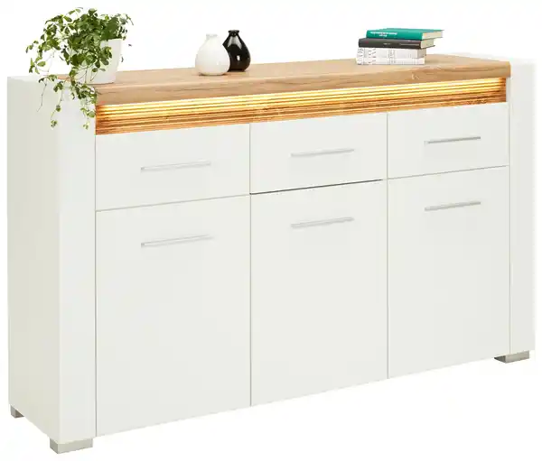 Bild 1 von Sideboard Leonardo in Weiß Hochglanz, Weiß, Eichefarben