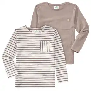 2 Jungen Langarmshirts mit Brusttasche TAUPE / WEISS