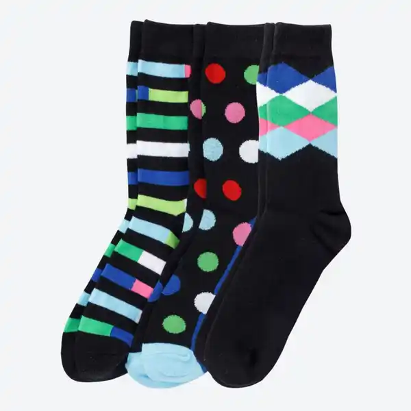 Bild 1 von Unisex-Socken in buntem Design, 3er-Pack, Black