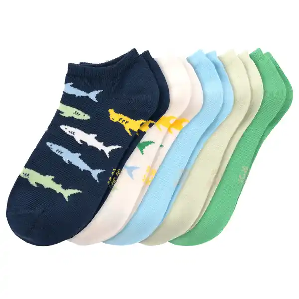 Bild 1 von 5 Paar Jungen Sneaker-Socken mit Hai-Motiven WEISS / GRÜN / BLAU