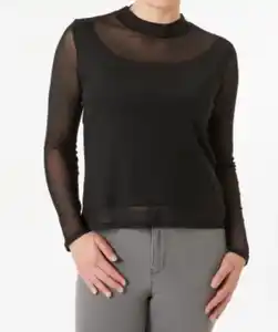 Mesh Langarmshirt, Janina, mit Top, schwarz