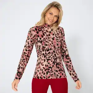 Damen-Rollkragenpullover mit Leo-Musterung, Red