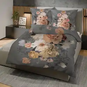 Mikrofaser-Bettwäsche mit Blumen-Design, Gray