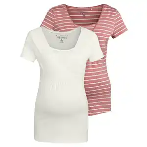 2 Damen Umstands-T-Shirts mit Stillfunktion WEISS / ROSA