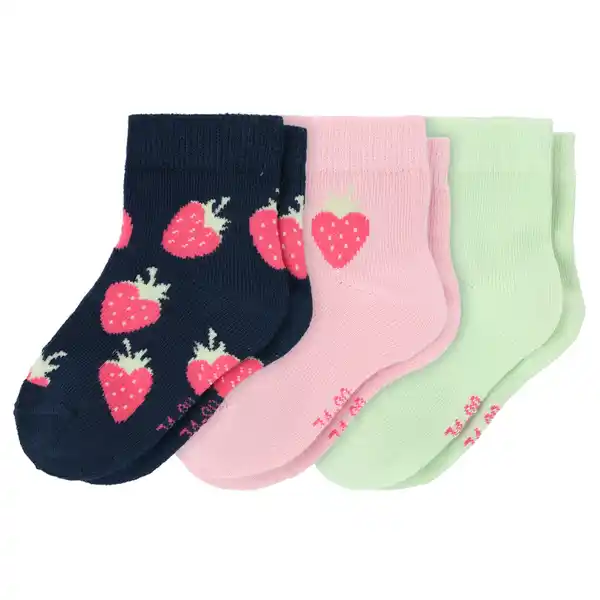 Bild 1 von 3 Paar Baby Socken in verschiedenen Dessins ROSA / HELLGRÜN / DUNKELBLAU