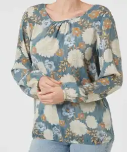 Bluse mit Rundhals, Janina, elastischer Saum, blau bedruckt