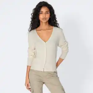 Damen-Feinstrick-Cardigan in Ripp-Qualität, Ecru