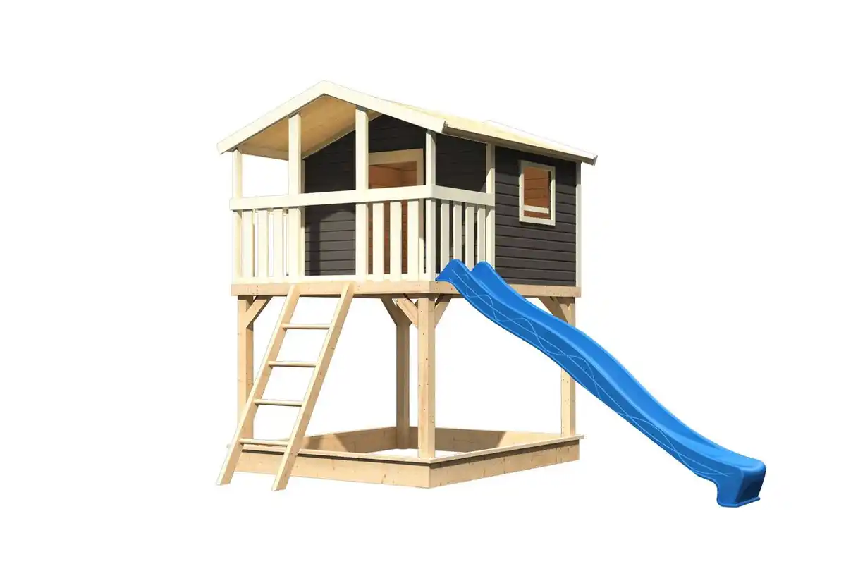 Bild 3 von Karibu Stelzenhaus "Benjamin" SET AKTION2 terragrau mit Rutsche blau