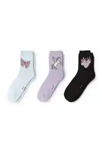 C&A Multipack 3er-Einhorn, Schmetterling und Herz-Socken, Schwarz, Größe: 31-33