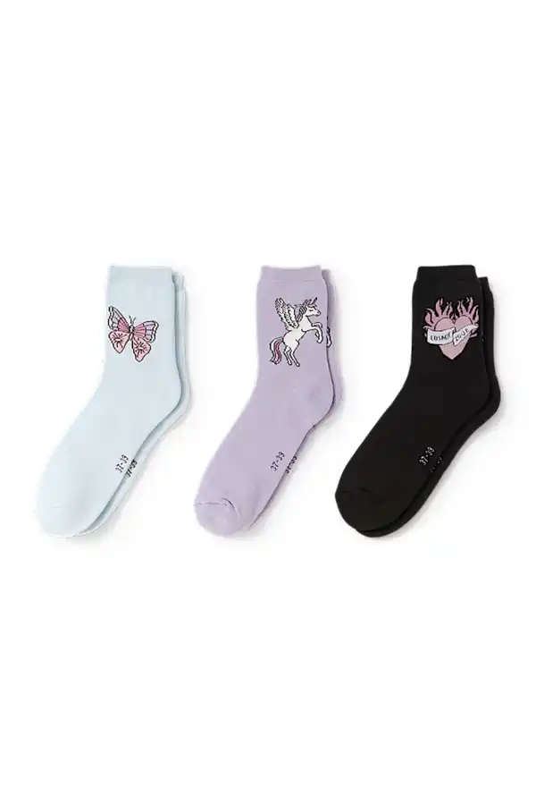 Bild 1 von C&A Multipack 3er-Einhorn, Schmetterling und Herz-Socken, Schwarz, Größe: 31-33