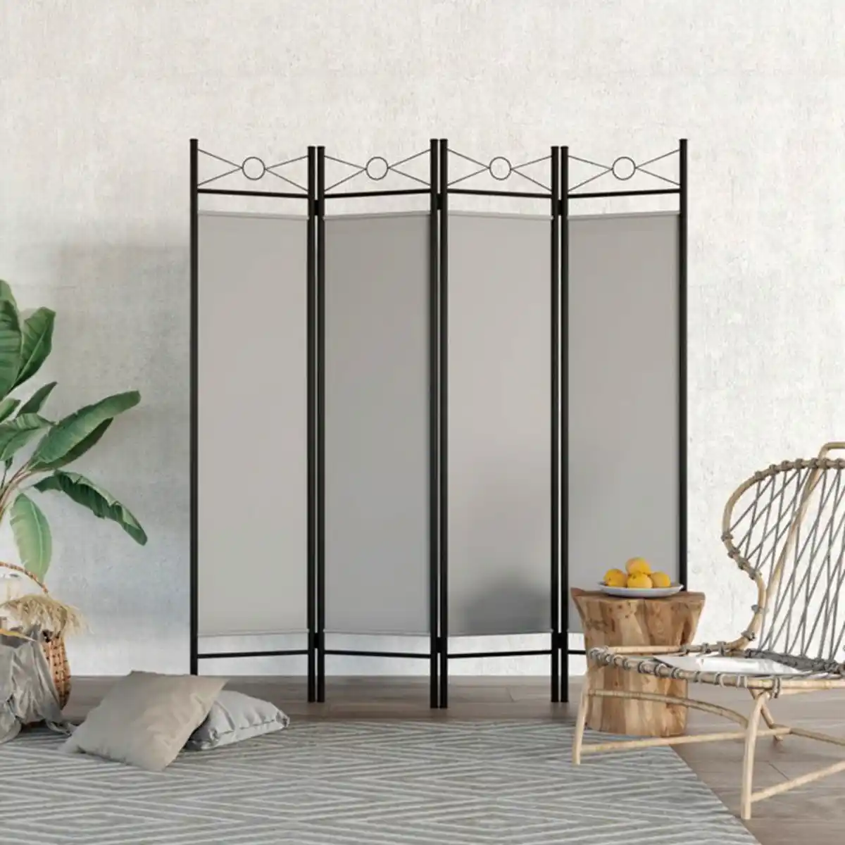 Bild 2 von Paravent 4-teilige Raumteiler 180 x 163 cm Grau