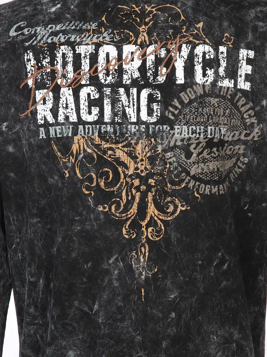 Bild 3 von Herren Henley Shirt mit Print Schwarz