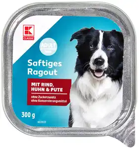 K-CLASSIC Hundefutter Stückige Pastete oder Saftiges Ragout, 300-g-Schale