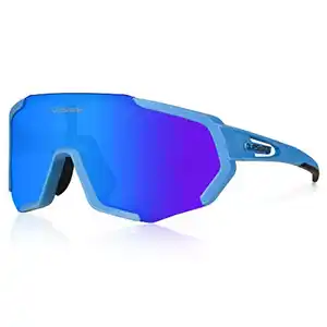 Queshark Fahrradbrille, TR90 Unbreakable Frame Polarisierte Sportsonnenbrille, Fahrradbrille für Männer Frauen mit 3 Wechselobjektiven, zum Fahren Angeln Glof Baseball