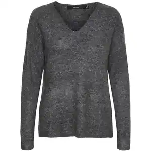 Vero Moda VMCREWLEFILE LS V-NEC Strickpullover Grau