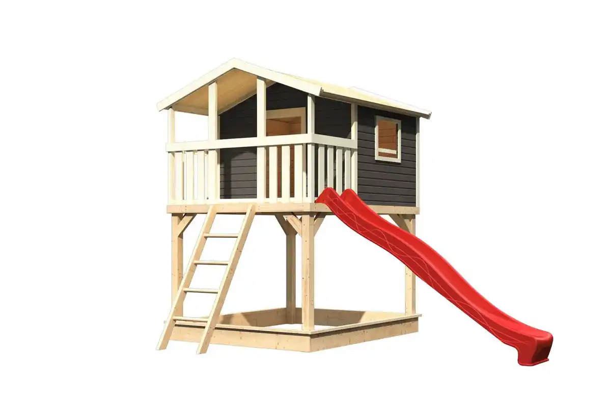 Bild 3 von Karibu Stelzenhaus "Benjamin" SET AKTION2 terragrau mit Rutsche rot