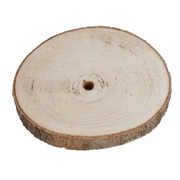 Bild 1 von Baumstammscheibe 20cm Diese schöne Baumstammscheibe aus Holz mit einem Rand aus Baumrinde setzt Ihre Dekoration besonders gut in Szene.
