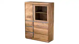 Highboard mit 1 Glastür Sheesham massiv gebeizt 102 cm - SENSO