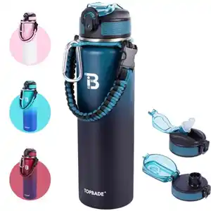 TOPBADE Trinkflasche Edelstahl 1L mit Strohhalm Deckel und Chug, 1000ml Auslaufsichere Doppelwand Wasserflasche mit Abnehmbarer Paracord Griff für Schule, Fitness, Outdoor, Fahrrad