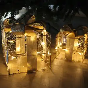 Weihnachtsdeko Draht-Geschenk mit 20 LEDs 20x20x23cm Gold