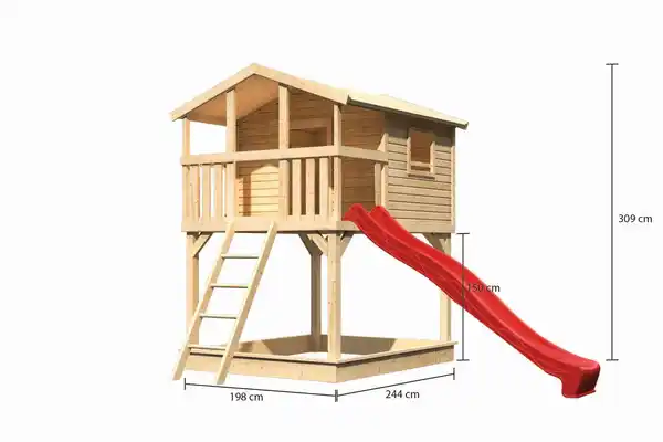 Bild 2 von Karibu Stelzenhaus "Benjamin" SET AKTION2 naturbelassen mit Rutsche rot