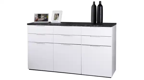 Bild 1 von Sideboard weiß hochglanz - Marmoroptik 180 cm 3-türig - MUNDI