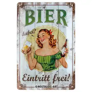 Blechschild Bier dabei? Eintritt Frei! 20 x 30 cm Nostalgic Art