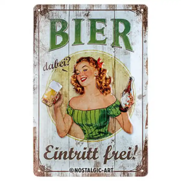 Bild 1 von Blechschild Bier dabei? Eintritt Frei! 20 x 30 cm Nostalgic Art