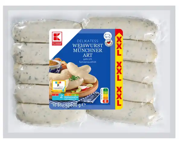 Bild 1 von K-CLASSIC Weißwurst, 10 St. = 600-g-Vorteilspack