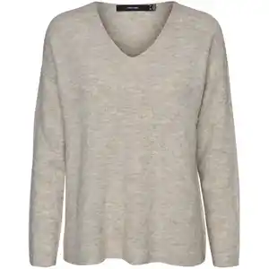 Vero Moda VMCREWLEFILE LS V-NEC Strickpullover Weiß