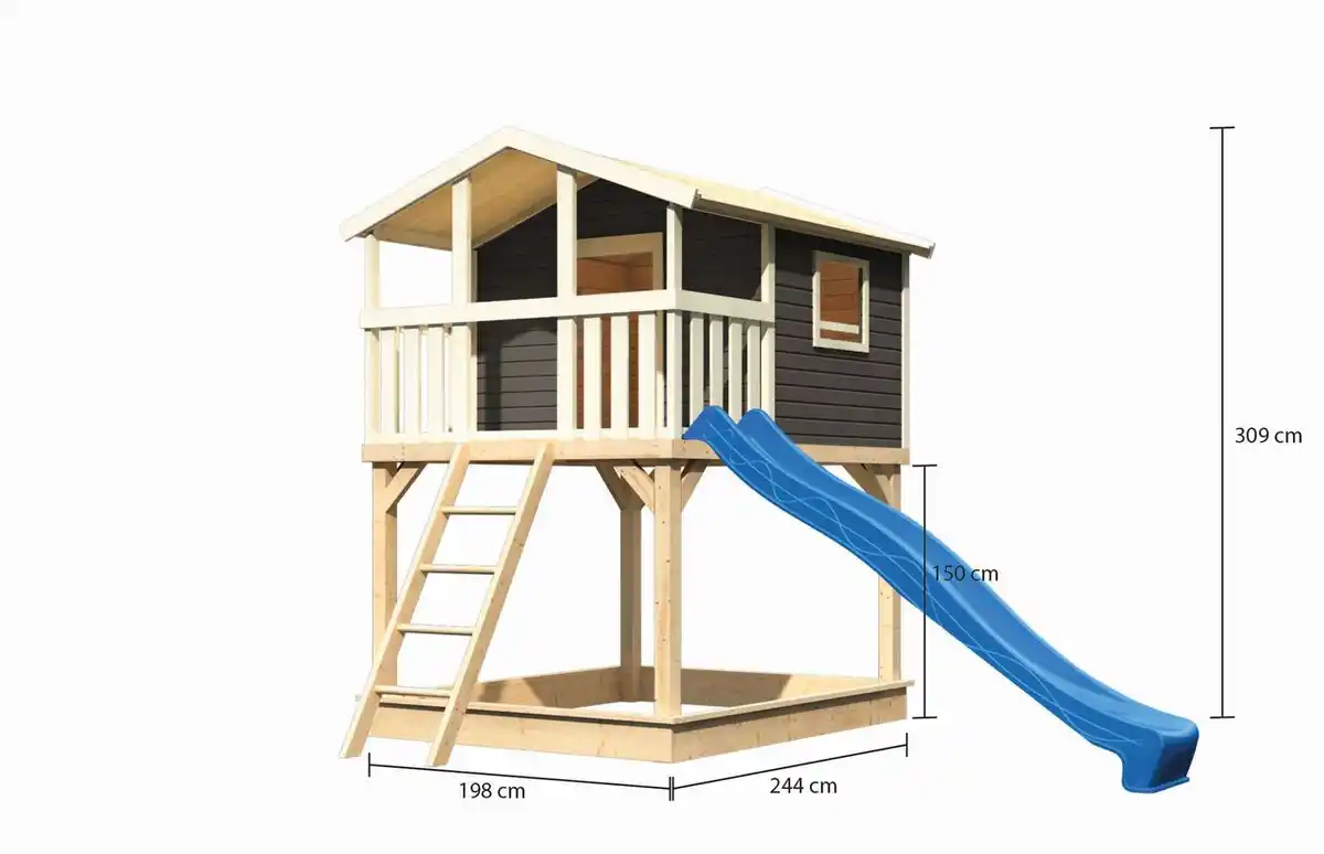 Bild 2 von Karibu Stelzenhaus "Benjamin" SET AKTION2 terragrau mit Rutsche blau