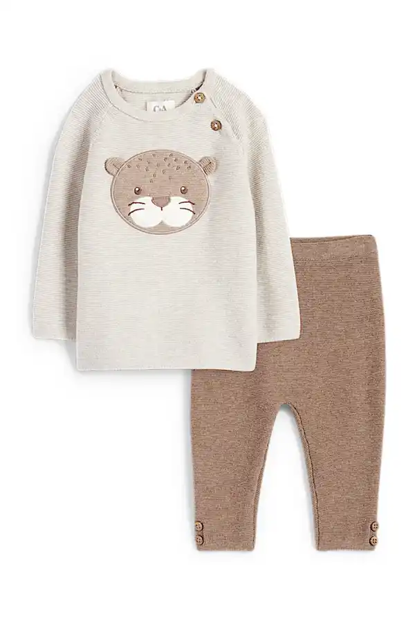 Bild 1 von C&A Tiger-Baby-Strick-Outfit-2 teilig, Beige, Größe: 50