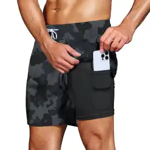 HMIYA Badehose Herren 2 in 1 Badeshorts Schwimmhose Schnelltrocknend Kurz Boardshorts mit Kompression und Reißverschlusstaschen