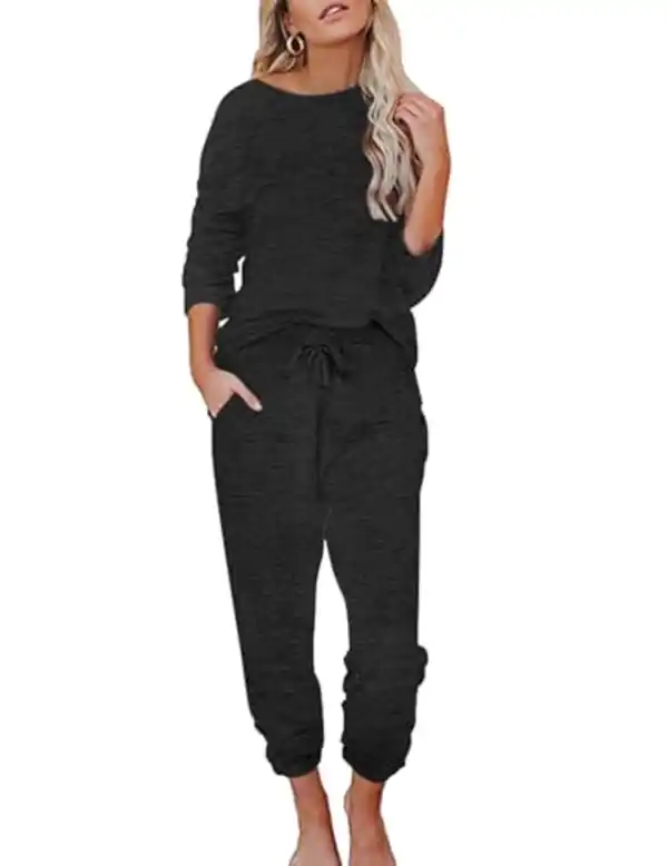 Bild 1 von Ekouaer Damen Schlafanzug Lang Weich Pyjama Set mit Taschen Zweiteiler Sleepwear Winter Hausanzug S-XXL