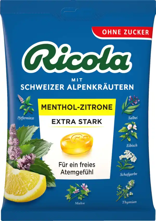 Bild 1 von Ricola Menthol-Zitrone Extra Stark Bonbons zuckerfrei 75 g