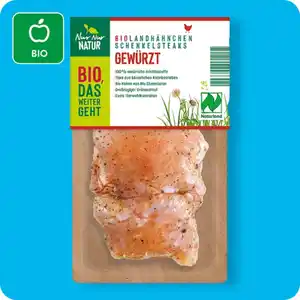 NUR NUR NATUR Bio-Landhähnchen-Schenkelsteaks, Gewürzt