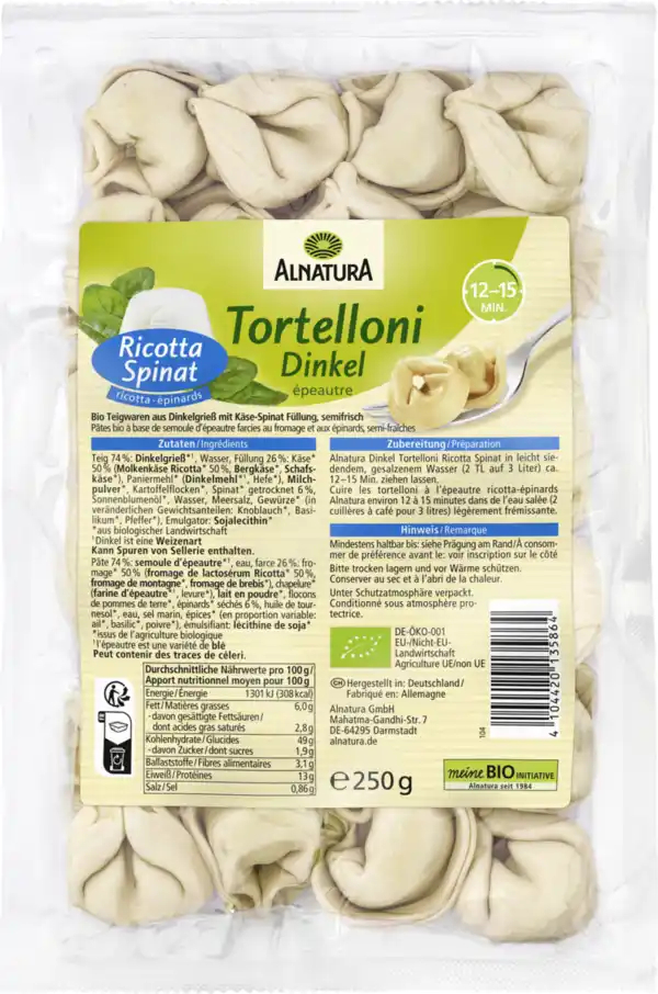 Bild 1 von Alnatura Bio Dinkel Tortelloni Ricotta, 250 g